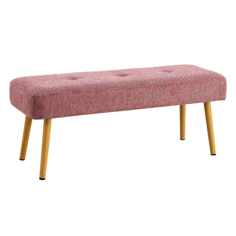 45" Modern Pink Linen Fabric Upholstered Bench With Metal Legs