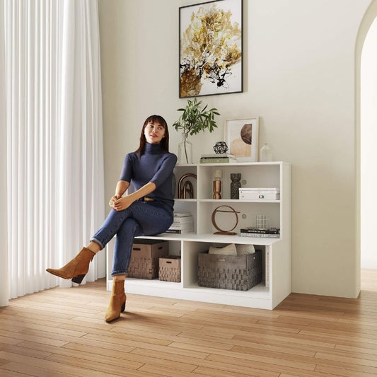 45" Modern White Entryway Bench with Shoe Cabinet