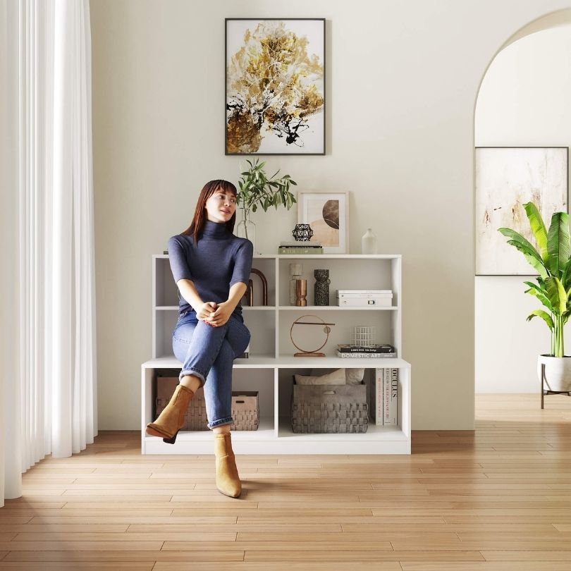 white hallway storage 