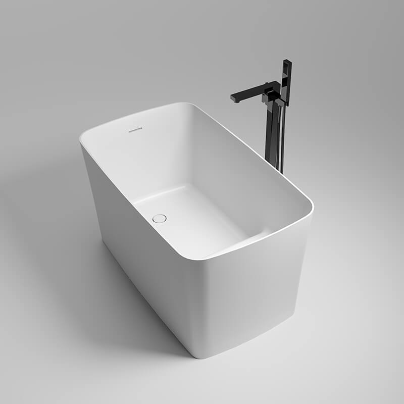 47" Freestanding White Solid Surface Japanese Style Soaking Bathtub with Built-in Seat