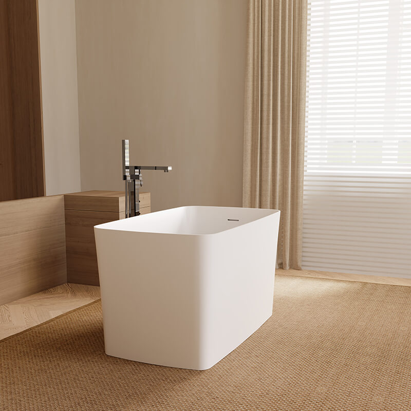 47" Freestanding White Solid Surface Japanese Style Soaking Bathtub with Built-in Seat