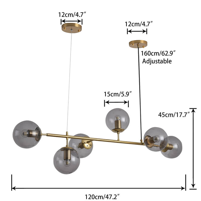 A dimension Image of the 47" Modern Metal Chain 6-Light Gold Ceiling Chandelier