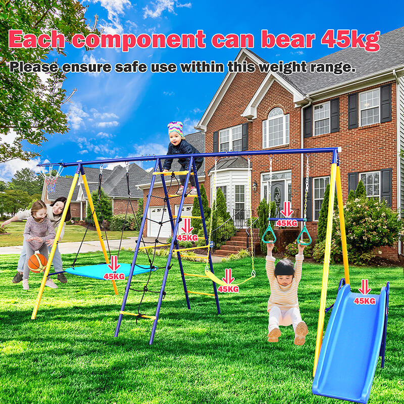 165" 7-in-1 Kids Swing Set for Backyard