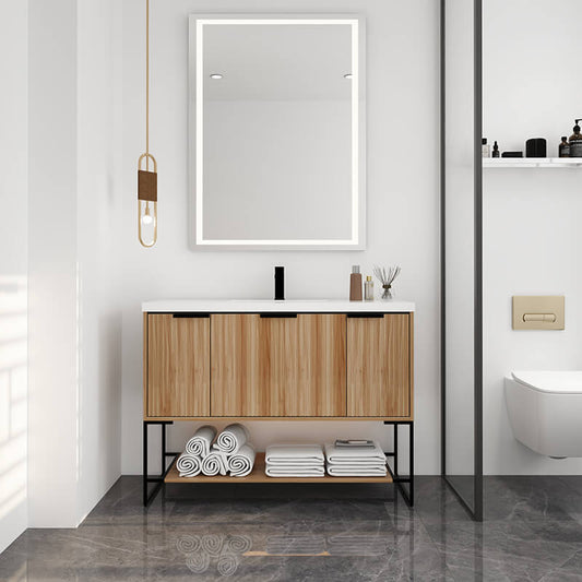 48" Modern Freestanding Maple Bathroom Vanity with Resin Basin and Storage Cabinet