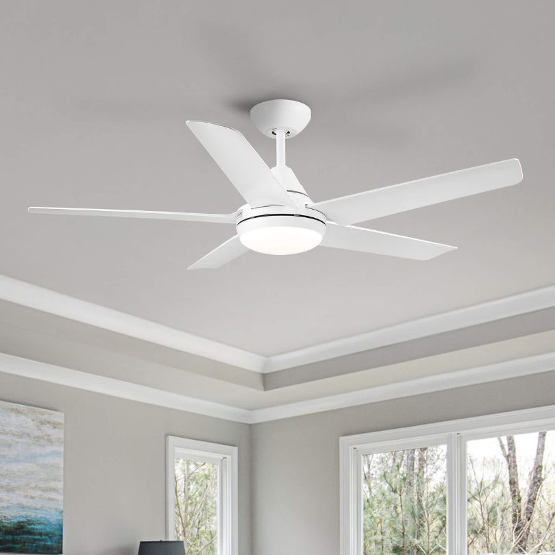 48" Modern White Integrated LED 5 Reversible Blade Ceiling fan with Remote Control