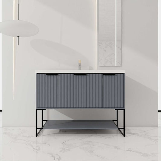 48" Freestanding Plywood Grey Vanity With Resin Sink