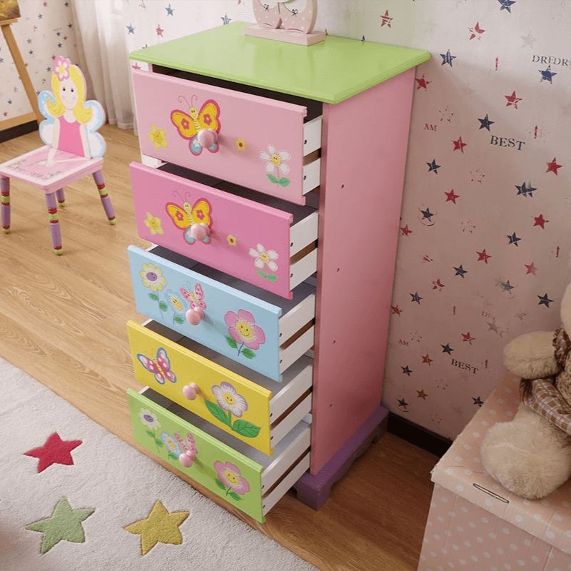 18.5" Pink Hand Painted Olivia The Fairy Kids 5 Drawers Dresser