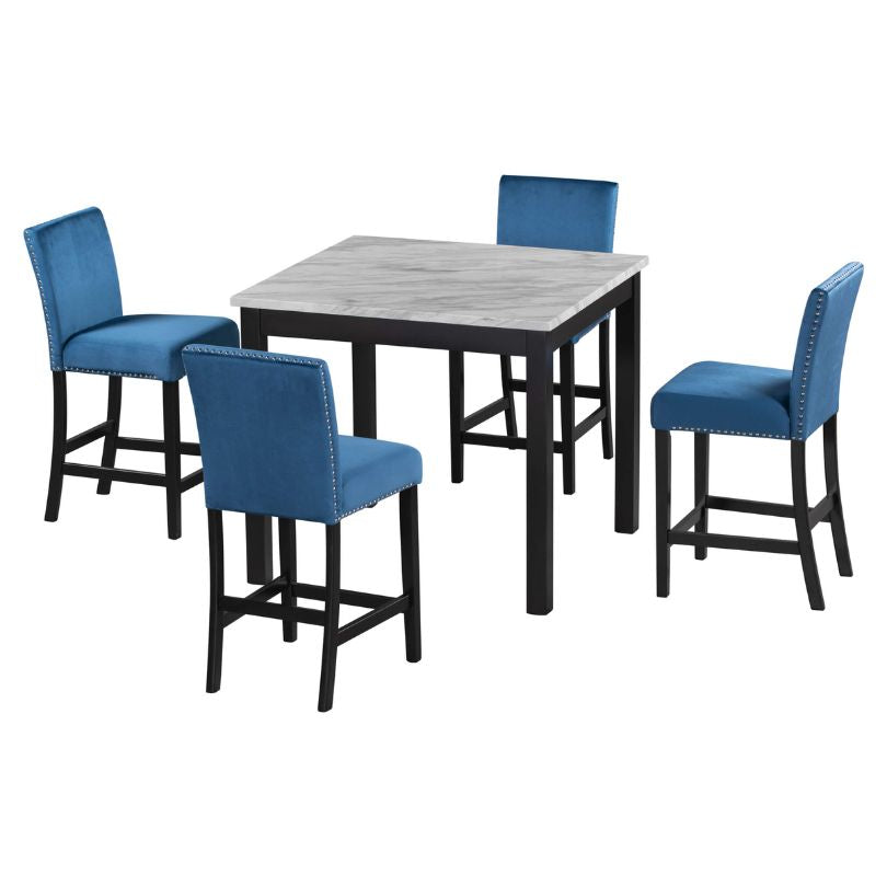 5-Piece Counter Height Dining Table Set - 40" Dining Table and 4 Blue Dining Chairs