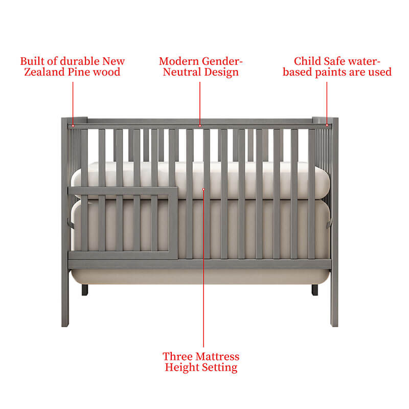 5-in-1 Gray Convertible Baby Crib 