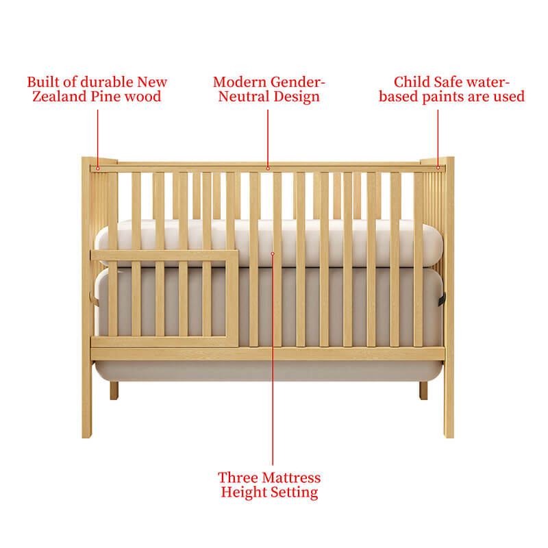 5-in-1 Natural Convertible Baby Crib 