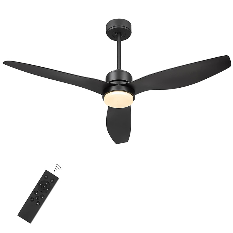 52" Blade LED Propeller Ceiling Fan Light with Remote Control - Black