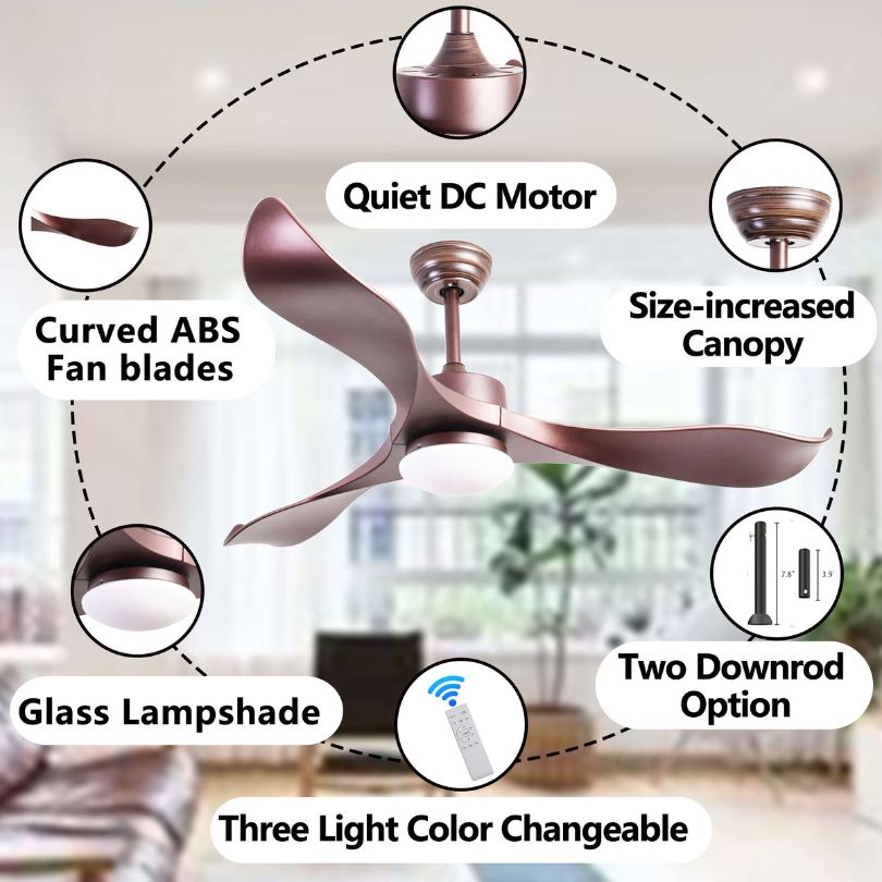 52" Brown Fan with Light and Noiseless Reversible Blades