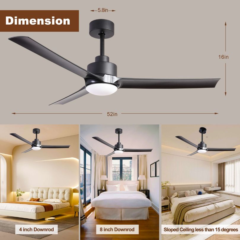 52" LED 3-Blade Black Ceiling Fan