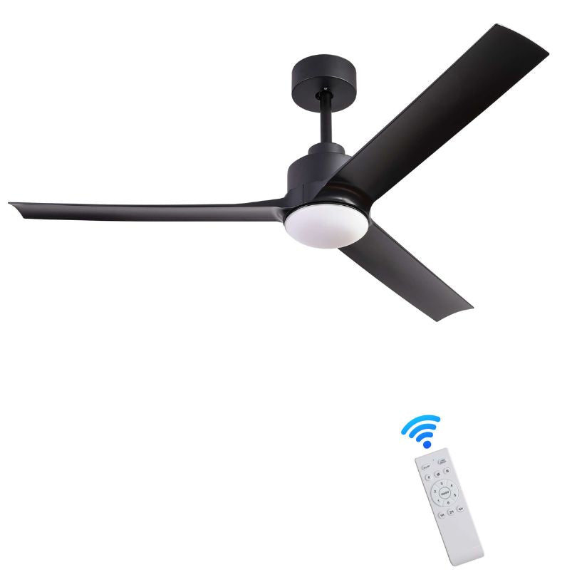 52" LED 3-Blade Black Ceiling Fan in a white background 