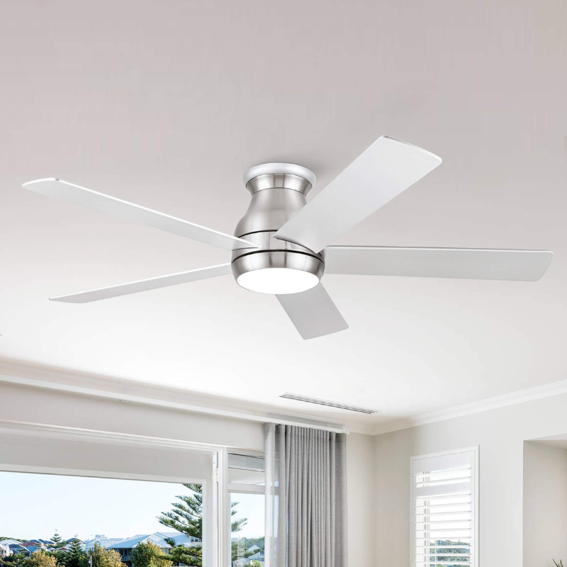 52" Low Profile Ceiling Fan in Brushed Nickel with 5 Silver Blades