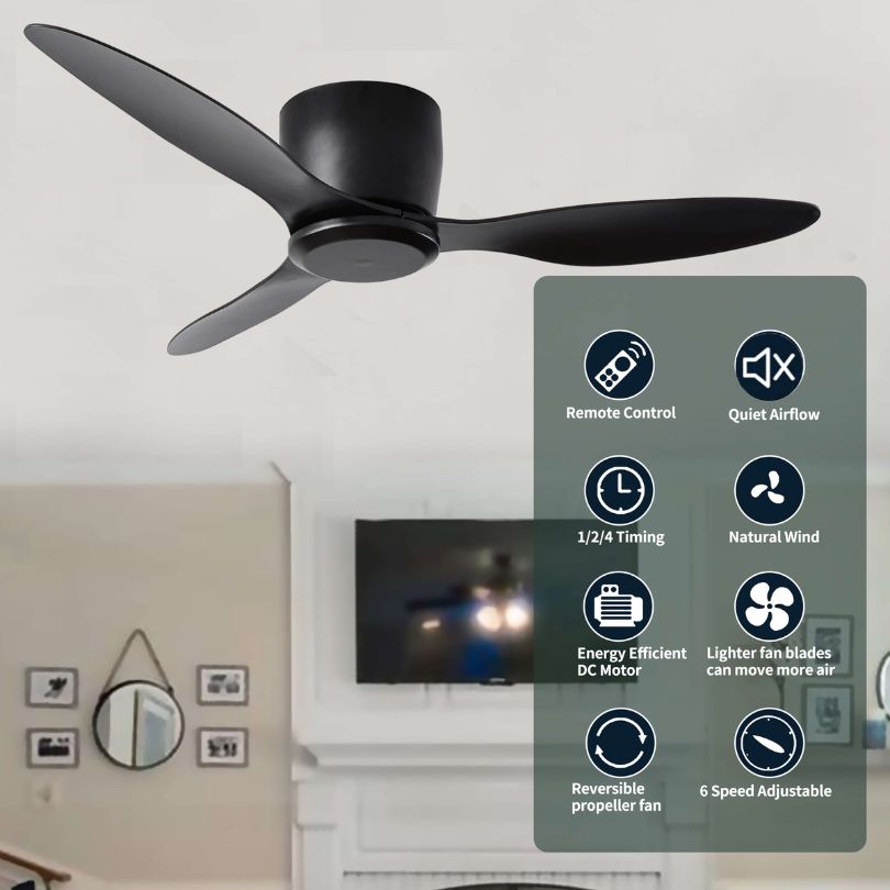 52" Matt Black Fan with Reversible Blades and Remote Control