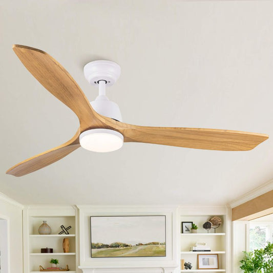 52" Yellow Farmhouse LED 3-wood Blade Ceiling Fan