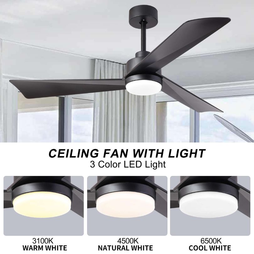 52'' LED 3-Blade Black Standard Ceiling fan