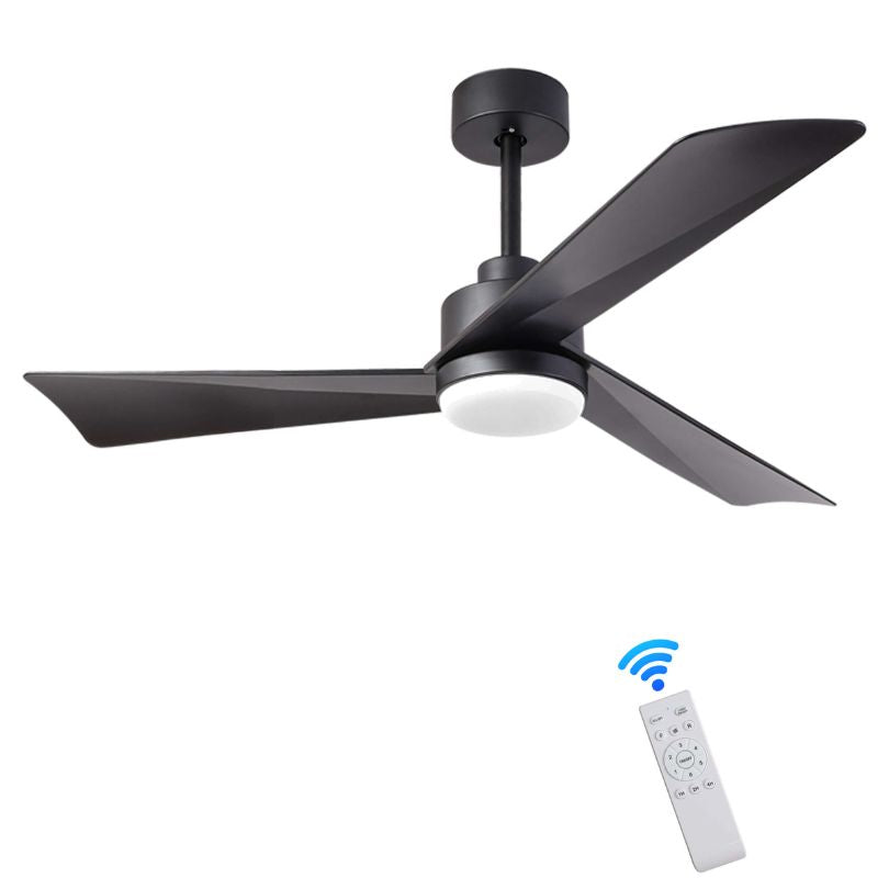 52'' LED 3-Blade Black Standard Ceiling fan in a white background