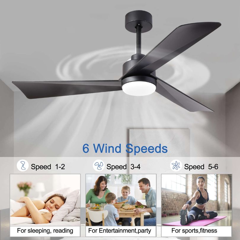 52'' LED 3-Blade Black Standard Ceiling fan