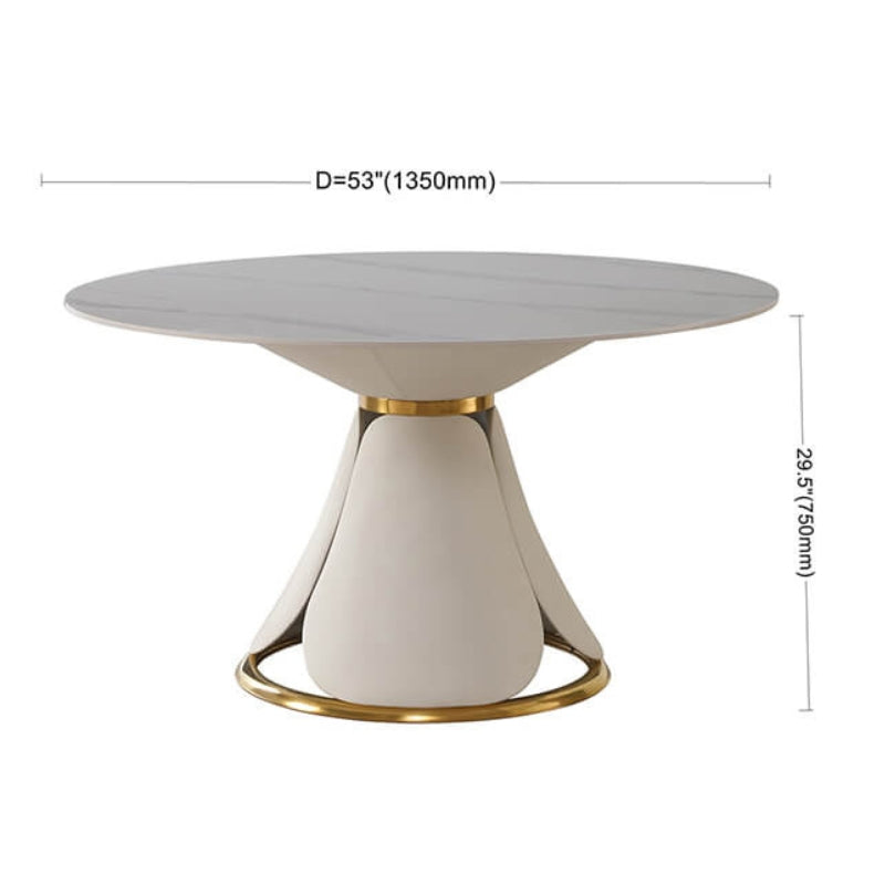 53" Modern Sintered-stone Round Dining Table Set with Steel Base - 6 Chairs & 1 Table