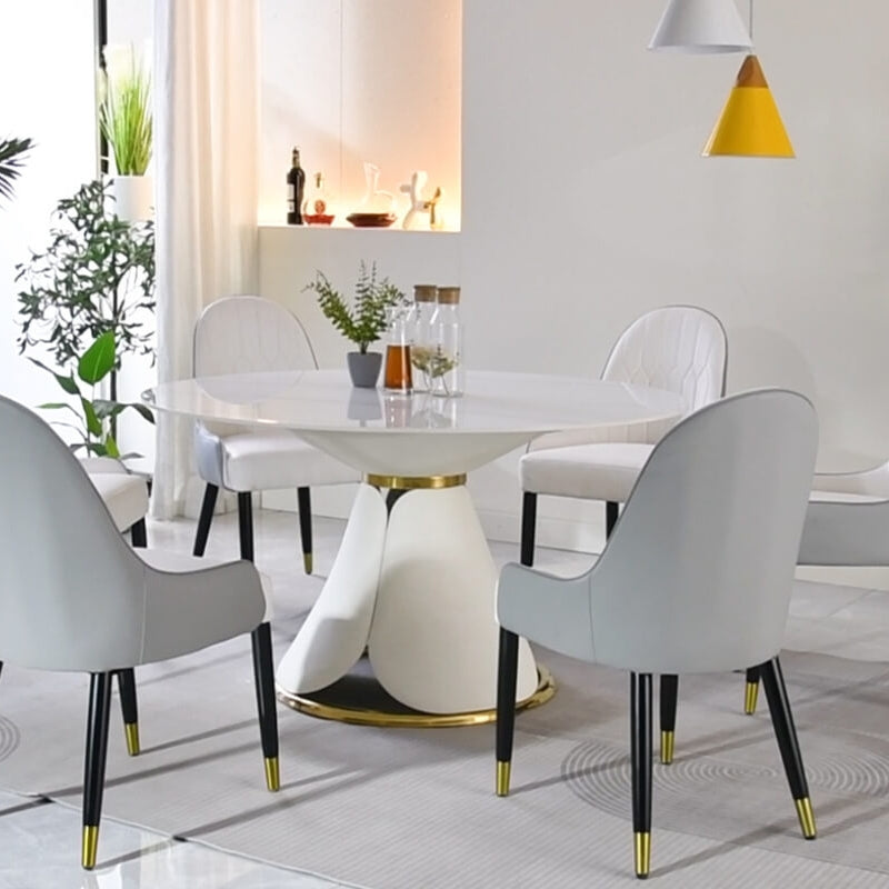 53" Modern Sintered-stone Round Dining Table Set with Steel Base - 6 Chairs & 1 Table