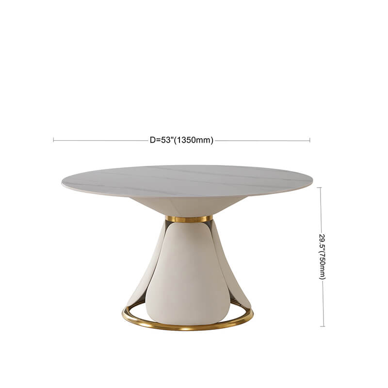 A dimension Image of our 53" Modern Sintered-stone Round Dining Table with Steel Base