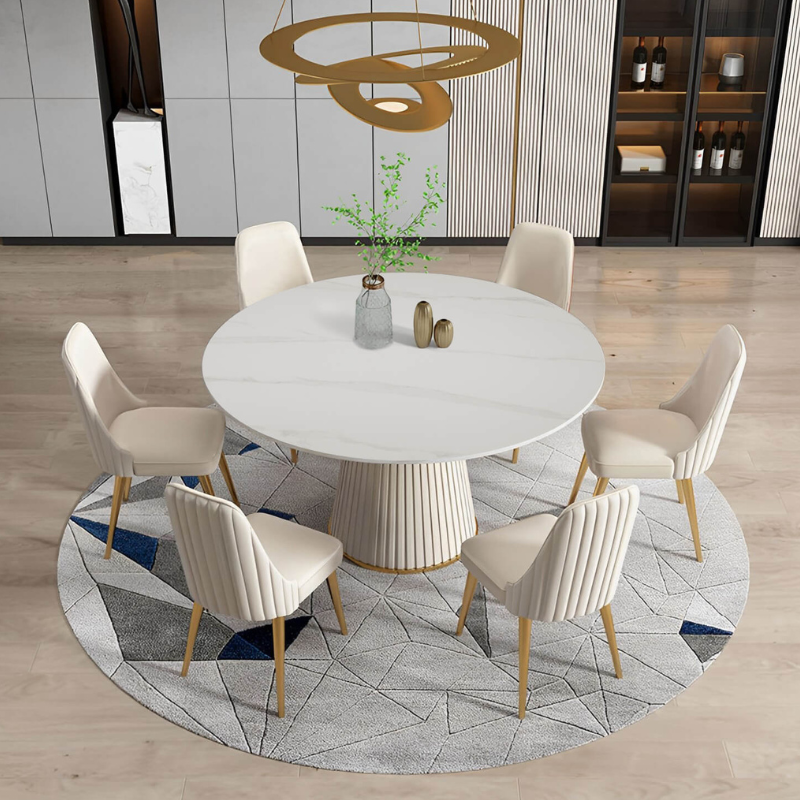 53" Sintered stone Carrara white dining table with 6pcs Chairs