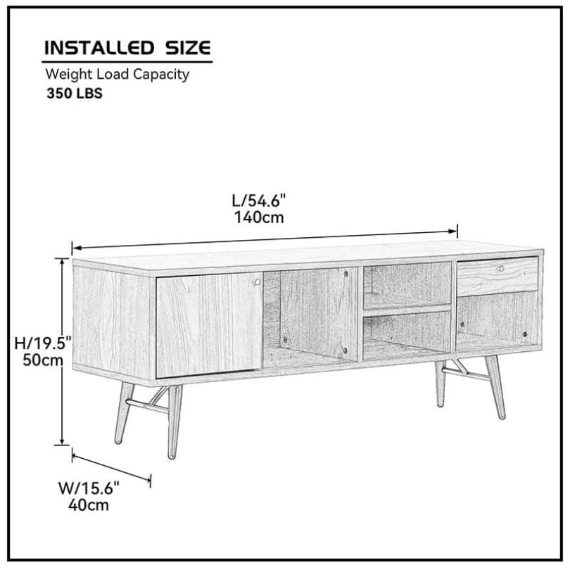 A dimension Image of 54" Mid-century Walnut Low profile Media Console TV Stand with Storage Cabinet