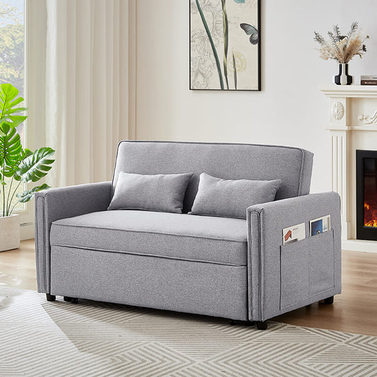 54 Modern Gray Linen Convertible Loveseat Sleeper Sofa