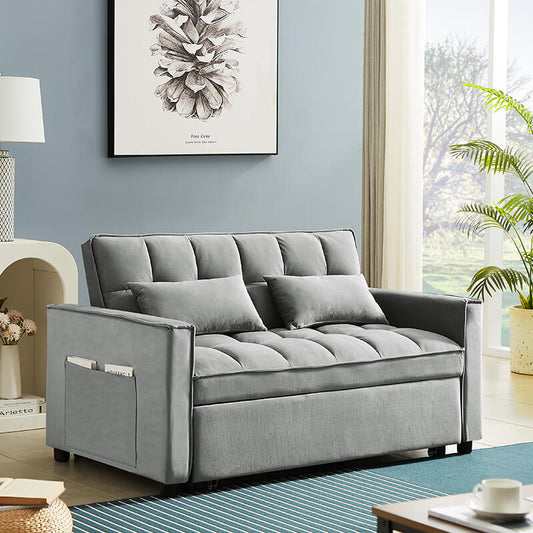 55" Modern Gray Velvet Convertible Loveseat Sleeper Sofa