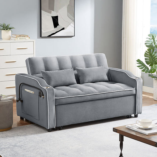 55" Modern Velvet Gray Sofa Bed