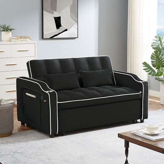 55" Multi-functional Velvet Black Sofa Bed