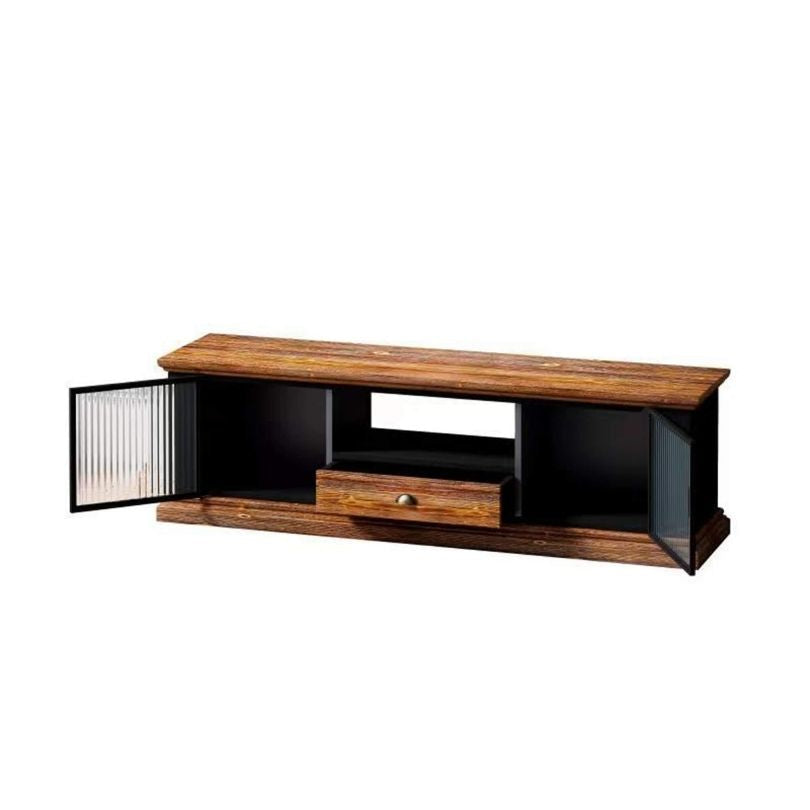 55" Retro Freestanding Wood TV Stand with Glass Doors and Drawer