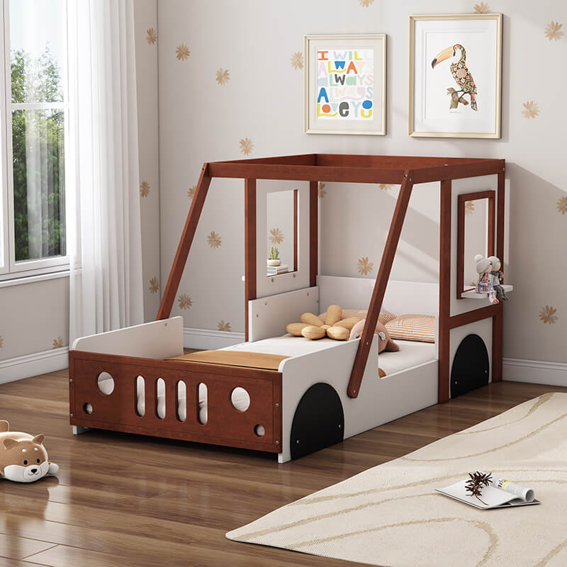 56 Orange Kids Platform Bed in Car-Shape - Fun Play Design