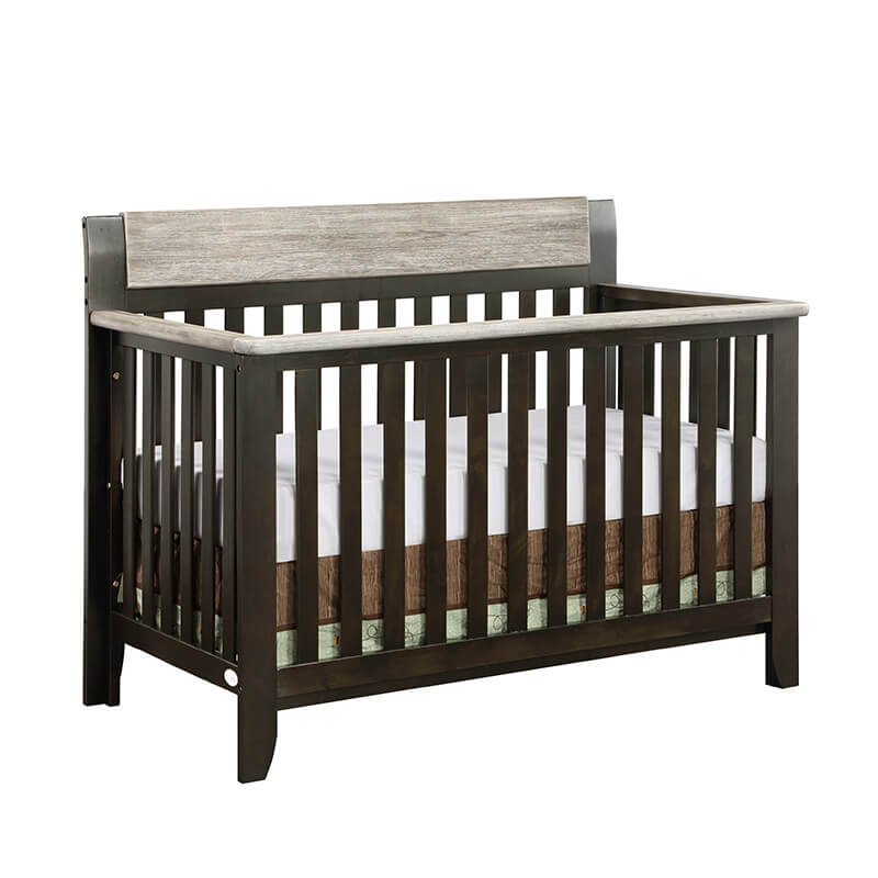 57" Coffee and Weathered Stone 4-in-1 Convertible Wood Crib