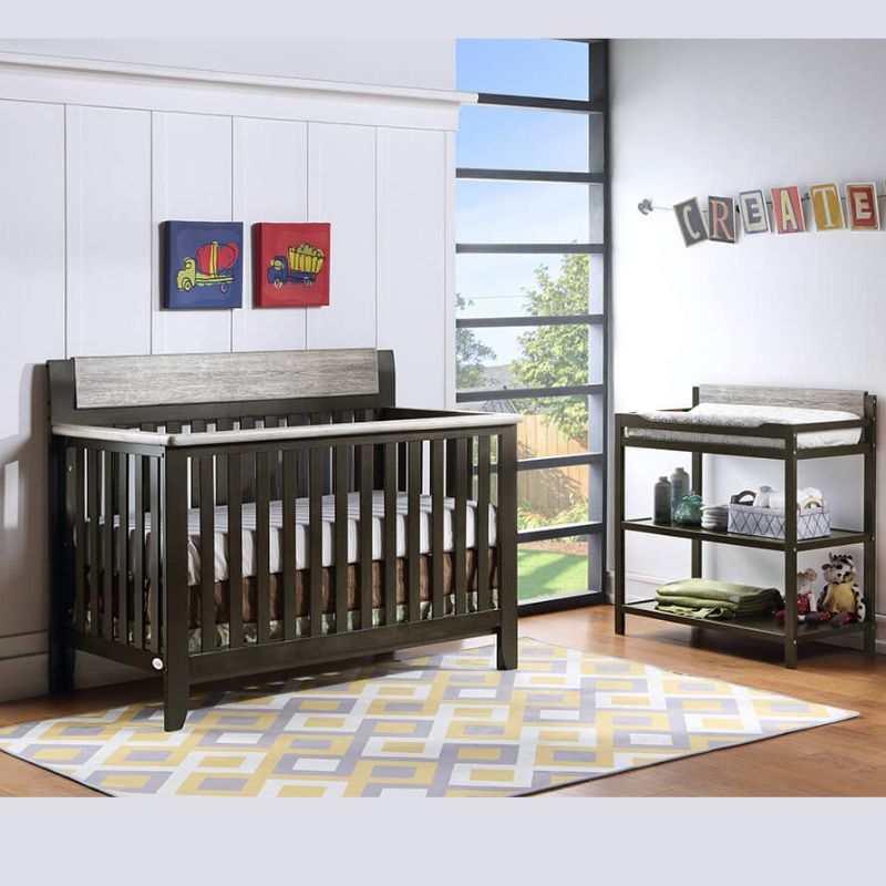 57" Coffee and Weathered Stone 4-in-1 Convertible Wood Crib