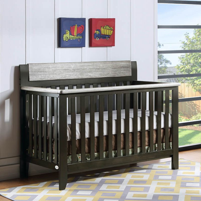 57" Coffee and Weathered Stone 4-in-1 Convertible Wood Crib