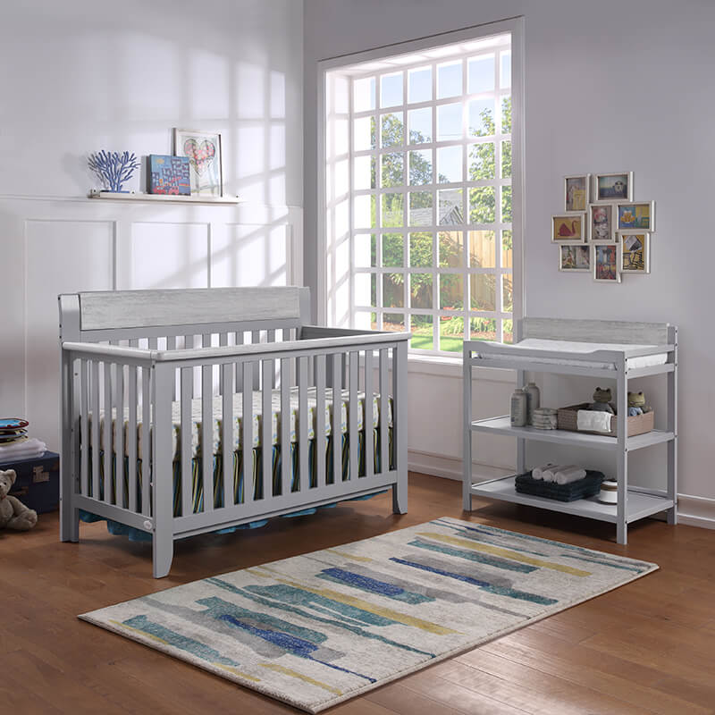 57" Hayes 4-in-1 Convertible Crib in Gray/Weathered Granite