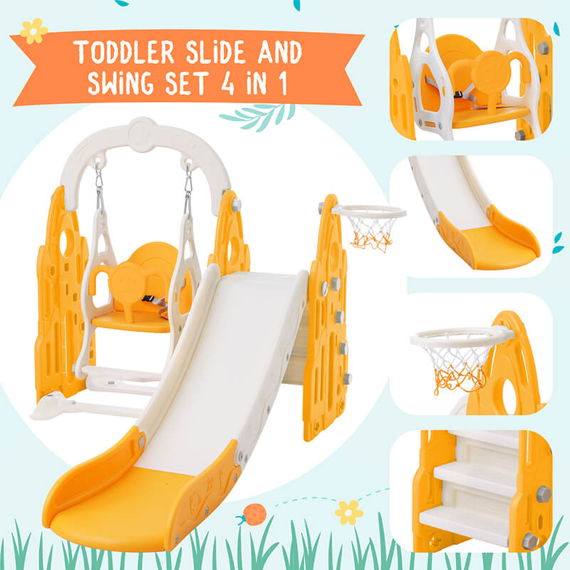 57" Rocket Themed 4-in-1 Toddler Slide and Swing Set,