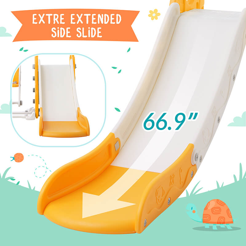 57" Rocket Themed 4-in-1 Toddler Slide and Swing Set, Kids Playground with Basketball Hoop and Safety Belt