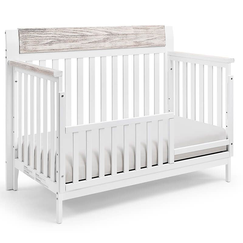 57" White and Natural 4-in-1 Convertible Wood Crib