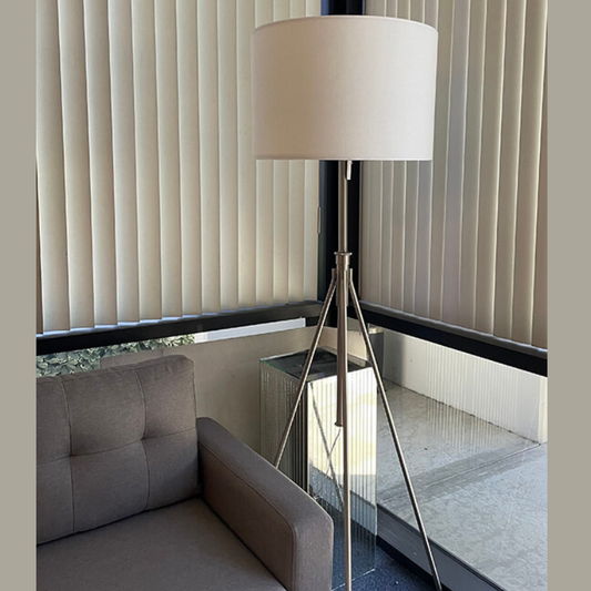 58" - 72"H Mid-Century Adjustable Tripod Floor Lamp in Brushed Nickel