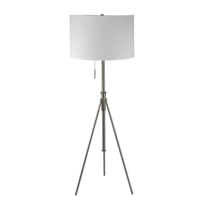 58" - 72"H Mid-Century Adjustable Tripod Floor Lamp in Brushed Nickel