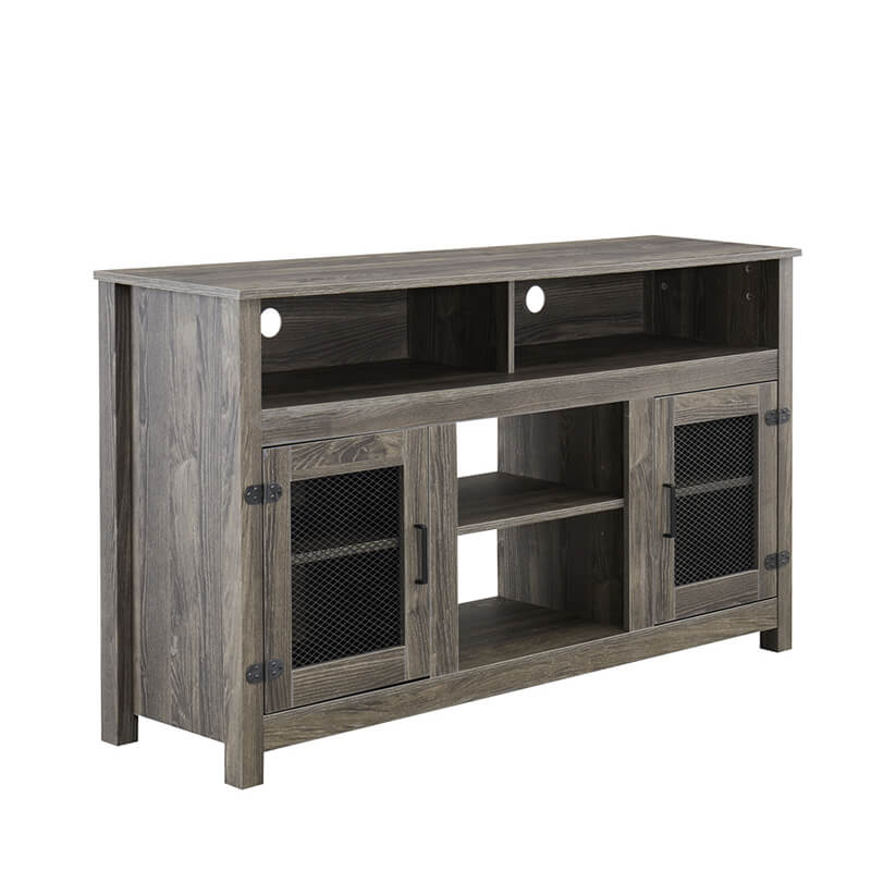 58" Farmhouse Grey Electric Fireplace TV Media Console Stand with Storage Cabinet and Adjustable Shelves