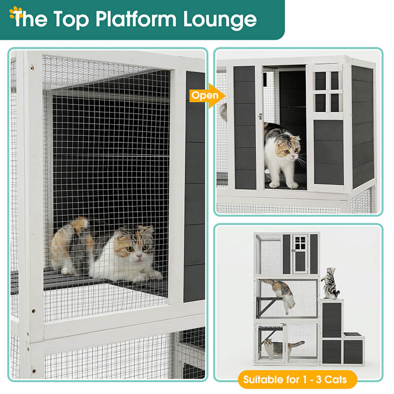 59 3-Tier Wooden Cat Enclosure Resting Box with Platforms and Jump Box 