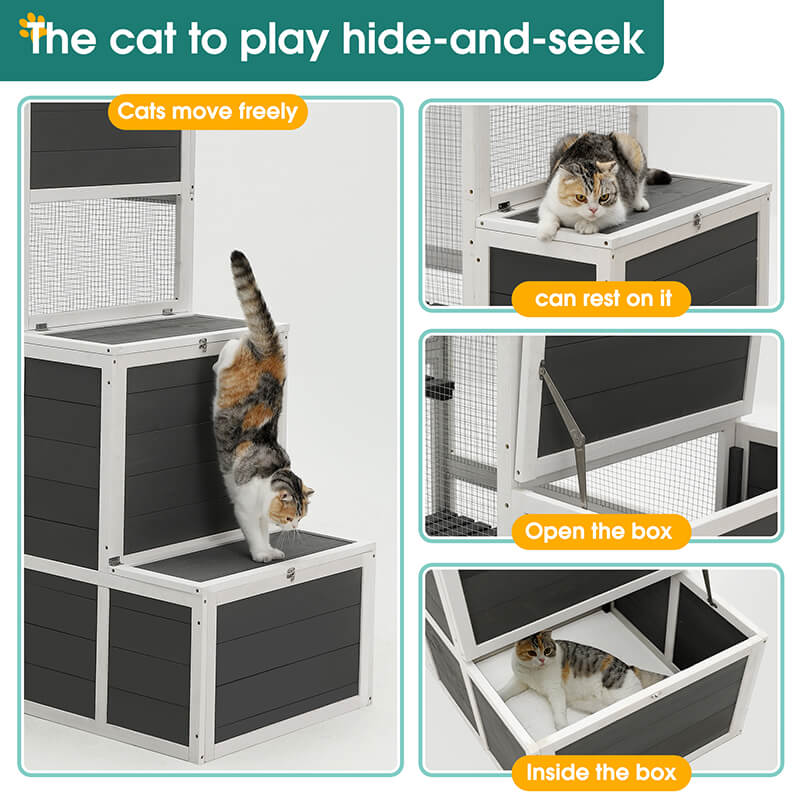 59 3-Tier Wooden Cat Enclosure Resting Box with Platforms and Jump Box 