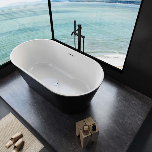 59" Black Acrylic Freestanding Oval Bathtub