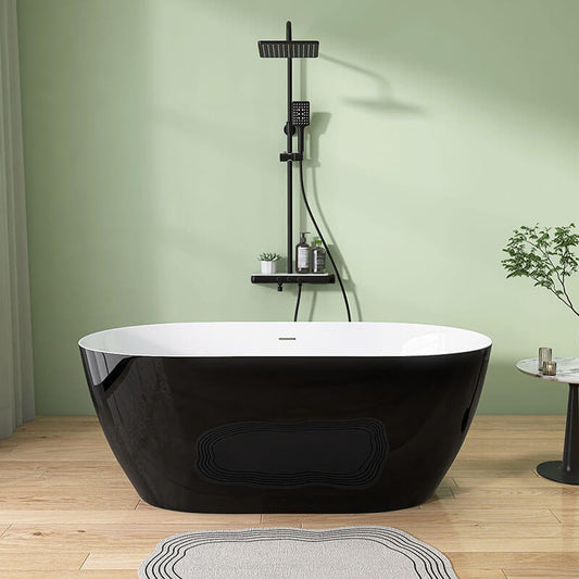 59" Black Acrylic Freestanding Soaking Bathtub 