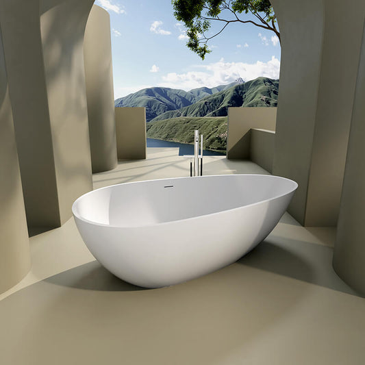 59 White Stone Resin Solid Surface Freestanding Bathtub